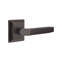Load image into Gallery viewer, MILANO (M) PRIVACY (BED/BATH) LEVER WITH 2-3/8" BACKSET AND 1/4" ROUND FACEPLATE AND STRIKEPLATE