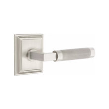 Load image into Gallery viewer, L-SQUARE KNURLED (LS.KN) PRIVACY (BED/BATH) LEVER WITH 2-3/8" BACKSET AND 1/4" ROUND FACEPLATE AND STRIKEPLATE
