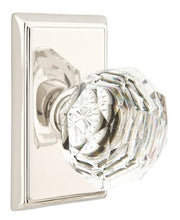 Load image into Gallery viewer, DIAMOND GLASS (CK) PRIVACY (BED/BATH) KNOB WITH 2-3/8" BACKSET AND 1/4" ROUND FACEPLATE AND STRIKEPLATE