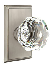 Load image into Gallery viewer, DIAMOND GLASS (CK) PASSAGE (HALL/CLOSET) KNOB WITH 2-3/8" BACKSET AND 1/4" ROUND FACEPLATE AND STRIKEPLATE