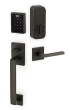 Load image into Gallery viewer, EMPOWERED MOTORIZED TOUCHSCREEN KEYPAD ENTRY SET BADEN GRIP (EMP0103) OIL RUBBED BRONZE (US10B) W/ 2-3/8" BACKSET AND 1/4" ROUND FACEPLATE AND STRIKEPLATE W/ INTERIOR LEVER