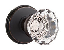Load image into Gallery viewer, ASTORIA GLASS (AS) PRIVACY (BED/BATH) KNOB WITH 2-3/8" BACKSET AND 1/4" ROUND FACEPLATE AND STRIKEPLATE