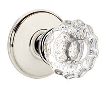 Load image into Gallery viewer, ASTORIA GLASS (AS) PASSAGE (HALL/CLOSET) KNOB WITH 2-3/8" BACKSET AND 1/4" ROUND FACEPLATE AND STRIKEPLATE