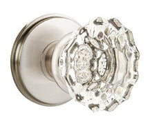 Load image into Gallery viewer, ASTORIA GLASS (AS) PASSAGE (HALL/CLOSET) KNOB WITH 2-3/8" BACKSET AND 1/4" ROUND FACEPLATE AND STRIKEPLATE
