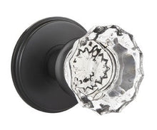 Load image into Gallery viewer, ASTORIA GLASS (AS) PRIVACY (BED/BATH) KNOB WITH 2-3/8" BACKSET AND 1/4" ROUND FACEPLATE AND STRIKEPLATE
