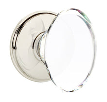 Load image into Gallery viewer, HAMPTON GLASS (HT) PRIVACY (BED/BATH) KNOB WITH 2-3/8" BACKSET AND 1/4" FACEPLATE AND STRIKEPLATE WITH TRADITIONAL ROSETTE