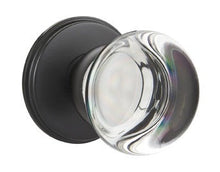 Load image into Gallery viewer, PROVIDENCE GLASS (PC) PRIVACY (BED/BATH) KNOB WITH 2-3/8" BACKSET AND 1/4" ROUND FACEPLATE AND STRIKEPLATE