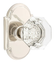 Load image into Gallery viewer, OLD TOWN GLASS (OT) PRIVACY (BED/BATH) KNOB WITH 2-3/8" BACKSET AND 1/4" ROUND FACEPLATE AND STRIKEPLATE