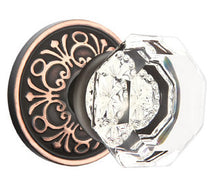 Load image into Gallery viewer, OLD TOWN GLASS (OT) PASSAGE (HALL/CLOSET) KNOB WITH 2-3/8" BACKSET AND 1/4" ROUND FACEPLATE AND STRIKEPLATE