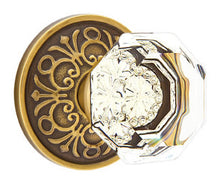 Load image into Gallery viewer, OLD TOWN GLASS (OT) PRIVACY (BED/BATH) KNOB WITH 2-3/8" BACKSET AND 1/4" ROUND FACEPLATE AND STRIKEPLATE