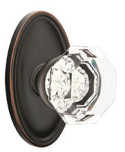 Load image into Gallery viewer, OLD TOWN GLASS (OT) PRIVACY (BED/BATH) KNOB WITH 2-3/8" BACKSET AND 1/4" ROUND FACEPLATE AND STRIKEPLATE