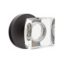 Load image into Gallery viewer, MODERN SQUARE GLASS (MSC) PASSAGE (HALL/CLOSET) KNOB WITH 2-3/8" BACKSET AND 1/4" ROUND FACEPLATE AND STRIKEPLATE