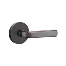 Load image into Gallery viewer, SION (SIO) PRIVACY (BED/BATH) LEVER WITH 2-3/8" BACKSET AND 1/4" ROUND FACEPLATE AND STRIKEPLATE