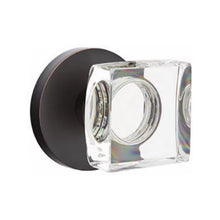 Load image into Gallery viewer, MODERN SQUARE GLASS (MSC) PRIVACY (BED/BATH) KNOB WITH 2-3/8" BACKSET AND 1/4" ROUND FACEPLATE AND STRIKEPLATE