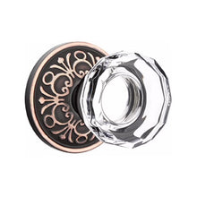 Load image into Gallery viewer, LOWELL GLASS (LW) PRIVACY (BED/BATH) KNOB WITH 2-3/8" BACKSET AND 1/4" ROUND FACEPLATE AND STRIKEPLATE