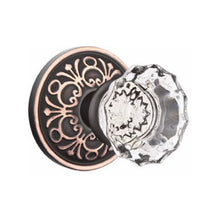 Load image into Gallery viewer, ASTORIA GLASS (AS) PRIVACY (BED/BATH) KNOB WITH 2-3/8" BACKSET AND 1/4" ROUND FACEPLATE AND STRIKEPLATE