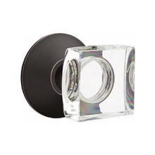 Load image into Gallery viewer, MODERN SQUARE GLASS (MSC) PRIVACY (BED/BATH) KNOB WITH 2-3/8" BACKSET AND 1/4" ROUND FACEPLATE AND STRIKEPLATE
