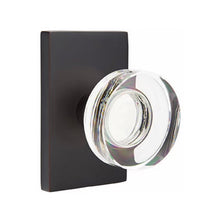 Load image into Gallery viewer, MODERN DISC GLASS (MDC) PRIVACY (BED/BATH) KNOB WITH 2-3/8" BACKSET AND 1/4" ROUND FACEPLATE AND STRIKEPLATE