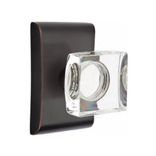 Load image into Gallery viewer, MODERN SQUARE GLASS (MSC) PRIVACY (BED/BATH) KNOB WITH 2-3/8" BACKSET AND 1/4" ROUND FACEPLATE AND STRIKEPLATE