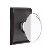 Load image into Gallery viewer, HAMPTON GLASS (HT) PRIVACY (BED/BATH) KNOB WITH 2-3/8" BACKSET AND 1/4" ROUND FACEPLATE AND STRIKEPLATE WITH MODERN ROSETTE