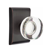Load image into Gallery viewer, MODERN DISC GLASS (MDC) PRIVACY (BED/BATH) KNOB WITH 2-3/8" BACKSET AND 1/4" ROUND FACEPLATE AND STRIKEPLATE