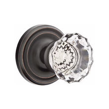Load image into Gallery viewer, ASTORIA GLASS (AS) PRIVACY (BED/BATH) KNOB WITH 2-3/8" BACKSET AND 1/4" ROUND FACEPLATE AND STRIKEPLATE