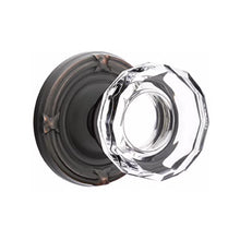 Load image into Gallery viewer, LOWELL GLASS (LW) PRIVACY (BED/BATH) KNOB WITH 2-3/8" BACKSET AND 1/4" ROUND FACEPLATE AND STRIKEPLATE