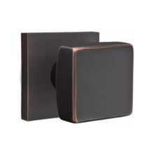 Load image into Gallery viewer, SQUARE (SQU) PRIVACY (BED/BATH) KNOB WITH 2-3/8" BACKSET AND 1/4" ROUND FACEPLATE AND STRIKEPLATE