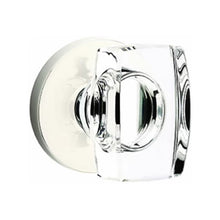 Load image into Gallery viewer, WINDSOR GLASS (WS) PRIVACY (BED/BATH) KNOB WITH 2-3/8" BACKSET AND 1/4" ROUND FACEPLATE AND STRIKEPLATE WITH MODERN ROSETTE