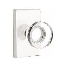 Load image into Gallery viewer, MODERN DISC GLASS (MDC) PRIVACY (BED/BATH) KNOB WITH 2-3/8" BACKSET AND 1/4" ROUND FACEPLATE AND STRIKEPLATE