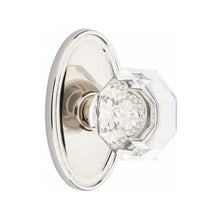 Load image into Gallery viewer, OLD TOWN GLASS (OT) PRIVACY (BED/BATH) KNOB WITH 2-3/8" BACKSET AND 1/4" ROUND FACEPLATE AND STRIKEPLATE