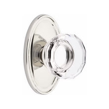 Load image into Gallery viewer, LOWELL GLASS (LW) PRIVACY (BED/BATH) KNOB WITH 2-3/8" BACKSET AND 1/4" ROUND FACEPLATE AND STRIKEPLATE