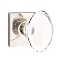 Load image into Gallery viewer, HAMPTON GLASS (HT) PRIVACY (BED/BATH) KNOB WITH 2-3/8" BACKSET AND 1/4" ROUND FACEPLATE AND STRIKEPLATE WITH MODERN ROSETTE