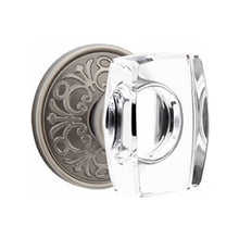 Load image into Gallery viewer, WINDSOR GLASS (WS) PRIVACY (BED/BATH) KNOB WITH 2-3/8" BACKSET AND 1/4" ROUND FACEPLATE AND STRIKEPLATE WITH TRADITIONAL ROSETTE