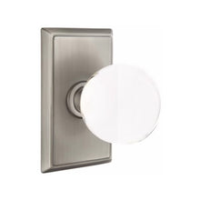 Load image into Gallery viewer, BRISTOL GLASS (BL) PRIVACY (BED/ BATH) KNOB WITH 2-3/8" BACKSET AND 1/4" ROUND FACEPLATE AND STRIKEPLATE WITH TRADITIONAL ROSETTE