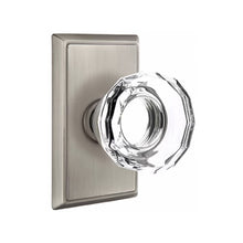 Load image into Gallery viewer, LOWELL GLASS (LW) PRIVACY (BED/BATH) KNOB WITH 2-3/8" BACKSET AND 1/4" ROUND FACEPLATE AND STRIKEPLATE