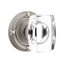 Load image into Gallery viewer, WINDSOR GLASS (WS) PRIVACY (BED/BATH) KNOB WITH 2-3/8" BACKSET AND 1/4" ROUND FACEPLATE AND STRIKEPLATE WITH TRADITIONAL ROSETTE
