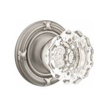 Load image into Gallery viewer, ASTORIA GLASS (AS) PRIVACY (BED/BATH) KNOB WITH 2-3/8" BACKSET AND 1/4" ROUND FACEPLATE AND STRIKEPLATE