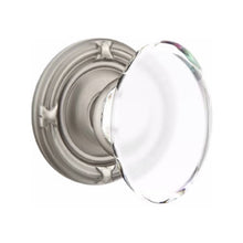 Load image into Gallery viewer, HAMPTON GLASS (HT) PRIVACY (BED/BATH) KNOB WITH 2-3/8" BACKSET AND 1/4" FACEPLATE AND STRIKEPLATE WITH TRADITIONAL ROSETTE