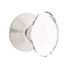Load image into Gallery viewer, HAMPTON GLASS (HT) PRIVACY (BED/BATH) KNOB WITH 2-3/8" BACKSET AND 1/4" ROUND FACEPLATE AND STRIKEPLATE WITH MODERN ROSETTE