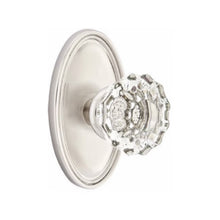 Load image into Gallery viewer, ASTORIA GLASS (AS) PRIVACY (BED/BATH) KNOB WITH 2-3/8" BACKSET AND 1/4" ROUND FACEPLATE AND STRIKEPLATE