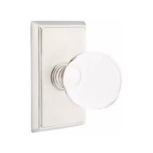 Load image into Gallery viewer, BRISTOL GLASS (BL) PRIVACY (BED/ BATH) KNOB WITH 2-3/8" BACKSET AND 1/4" ROUND FACEPLATE AND STRIKEPLATE WITH TRADITIONAL ROSETTE