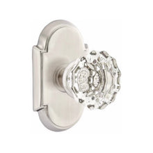 Load image into Gallery viewer, ASTORIA GLASS (AS) PRIVACY (BED/BATH) KNOB WITH 2-3/8" BACKSET AND 1/4" ROUND FACEPLATE AND STRIKEPLATE