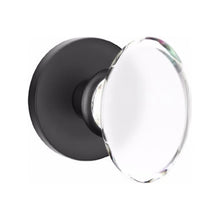 Load image into Gallery viewer, HAMPTON GLASS (HT) PRIVACY (BED/BATH) KNOB WITH 2-3/8" BACKSET AND 1/4" ROUND FACEPLATE AND STRIKEPLATE WITH MODERN ROSETTE
