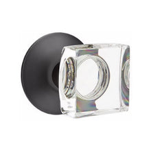 Load image into Gallery viewer, MODERN SQUARE GLASS (MSC) PRIVACY (BED/BATH) KNOB WITH 2-3/8" BACKSET AND 1/4" ROUND FACEPLATE AND STRIKEPLATE