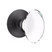 Load image into Gallery viewer, HAMPTON GLASS (HT) PASSAGE (HALL/CLOSET) KNOB WITH 2-3/8" BACKSET AND 1/4" ROUND FACEPLATE AND STRIKEPLATE WITH MODERN ROSETTE