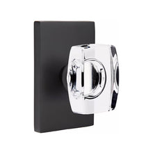 Load image into Gallery viewer, WINDSOR GLASS (WS) PRIVACY (BED/BATH) KNOB WITH 2-3/8" BACKSET AND 1/4" ROUND FACEPLATE AND STRIKEPLATE WITH MODERN ROSETTE
