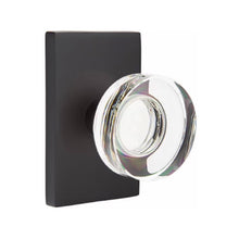 Load image into Gallery viewer, MODERN DISC GLASS (MDC) PRIVACY (BED/BATH) KNOB WITH 2-3/8" BACKSET AND 1/4" ROUND FACEPLATE AND STRIKEPLATE