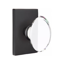 Load image into Gallery viewer, HAMPTON GLASS (HT) PRIVACY (BED/BATH) KNOB WITH 2-3/8" BACKSET AND 1/4" ROUND FACEPLATE AND STRIKEPLATE WITH MODERN ROSETTE