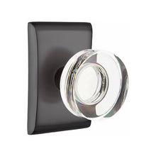 Load image into Gallery viewer, MODERN DISC GLASS (MDC) PRIVACY (BED/BATH) KNOB WITH 2-3/8" BACKSET AND 1/4" ROUND FACEPLATE AND STRIKEPLATE